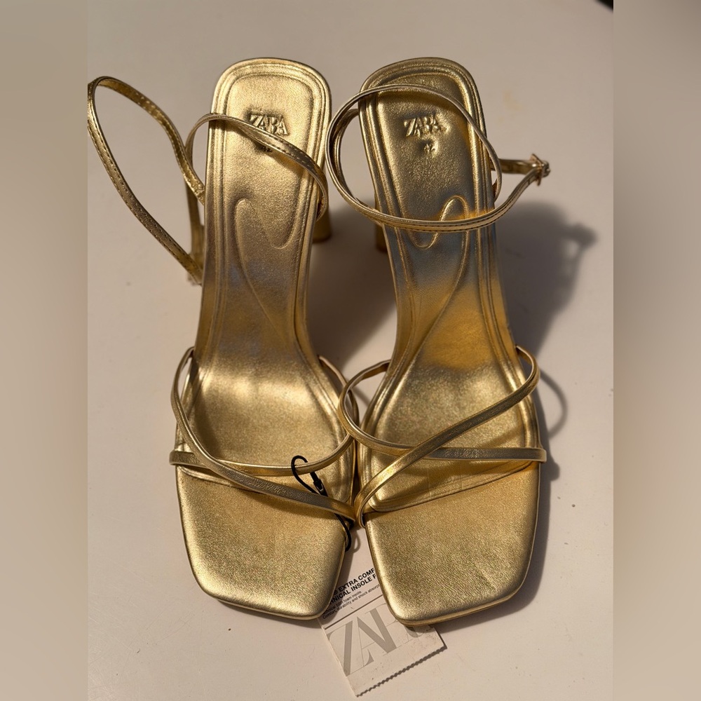 Zara Metallic Gold Strappy Heels